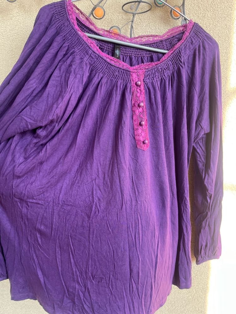 Purple Lace Trim Long Sleeve Top