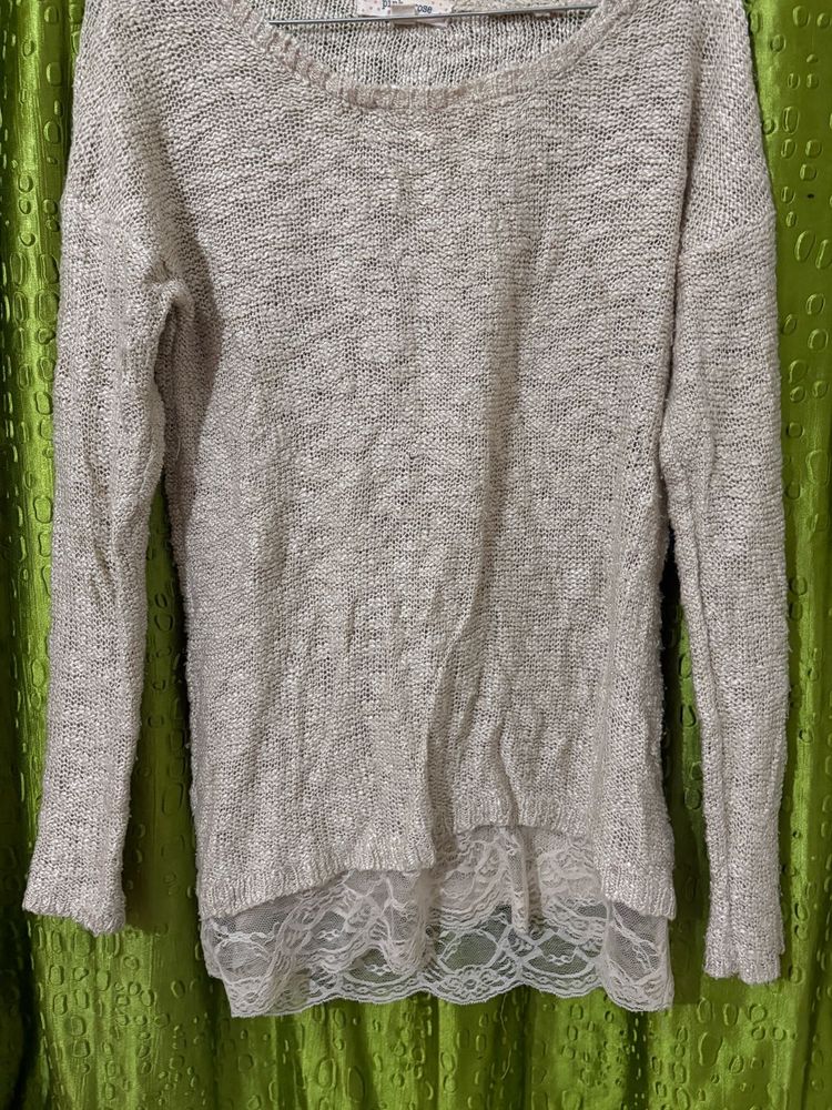 Lace Trim Knit Sweater