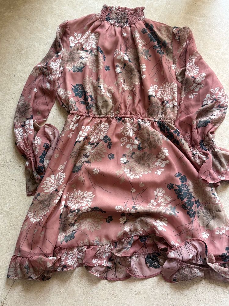 Pink Asymmetrical Ruffle Dress