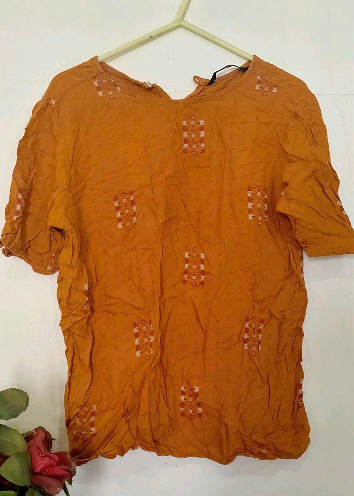 Mustard Embroidered Top