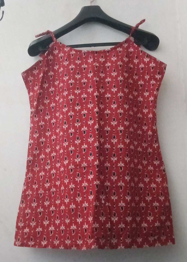 Red Printed Sleeveless Top