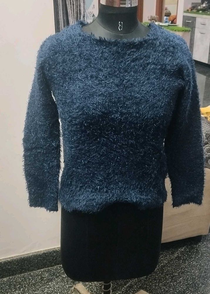 Blue Fuzzy Knit Sweater