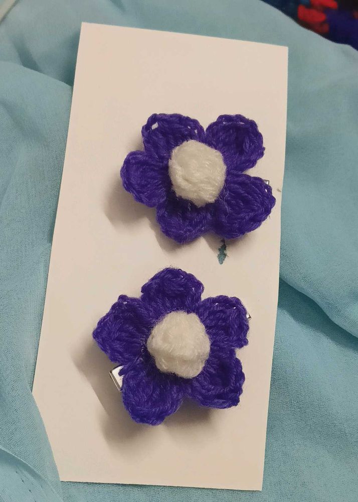 Crochet Flower Hair Clips - Set of 2