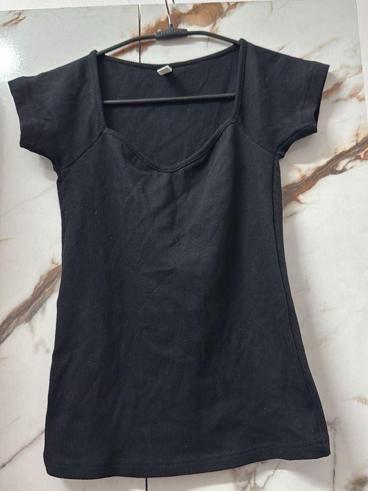 Black Square Neck Top