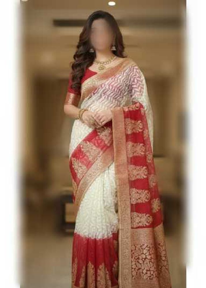 Elegant Red &amp; White Saree