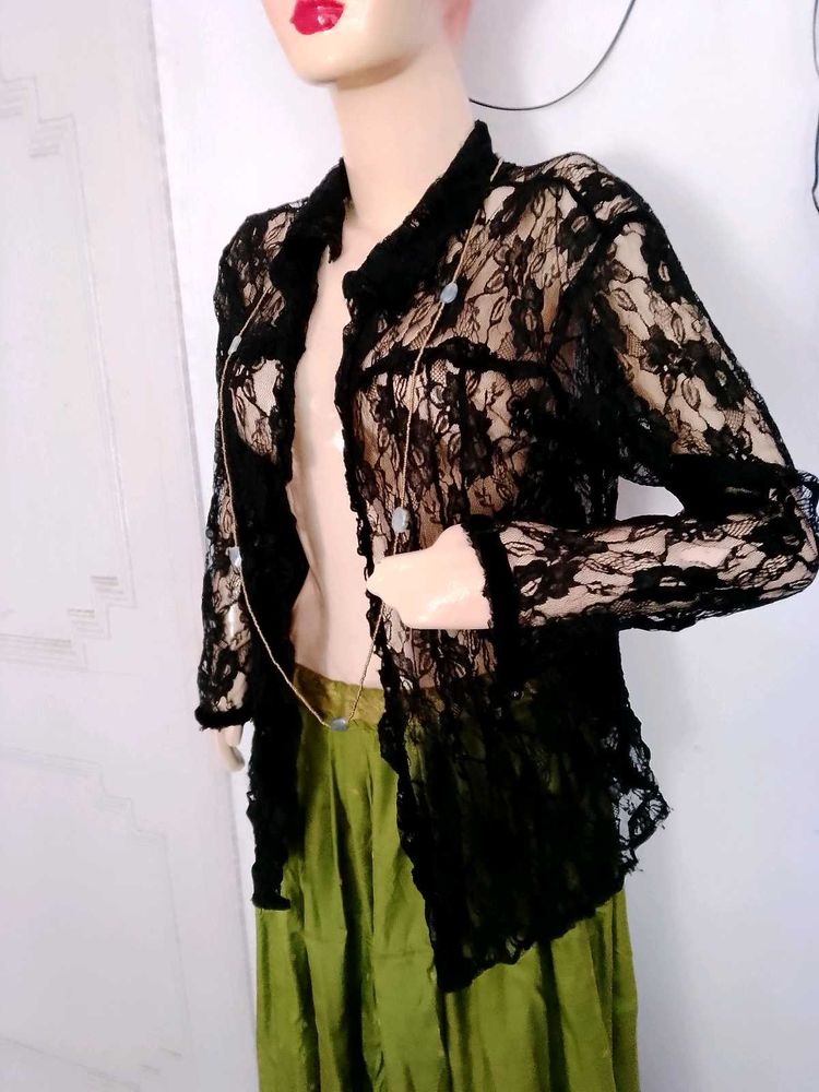 Black Net Shirt Top