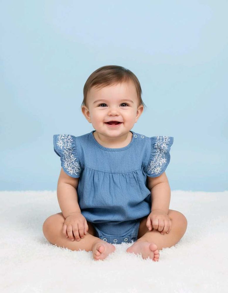 Denim Romper with Embroidery