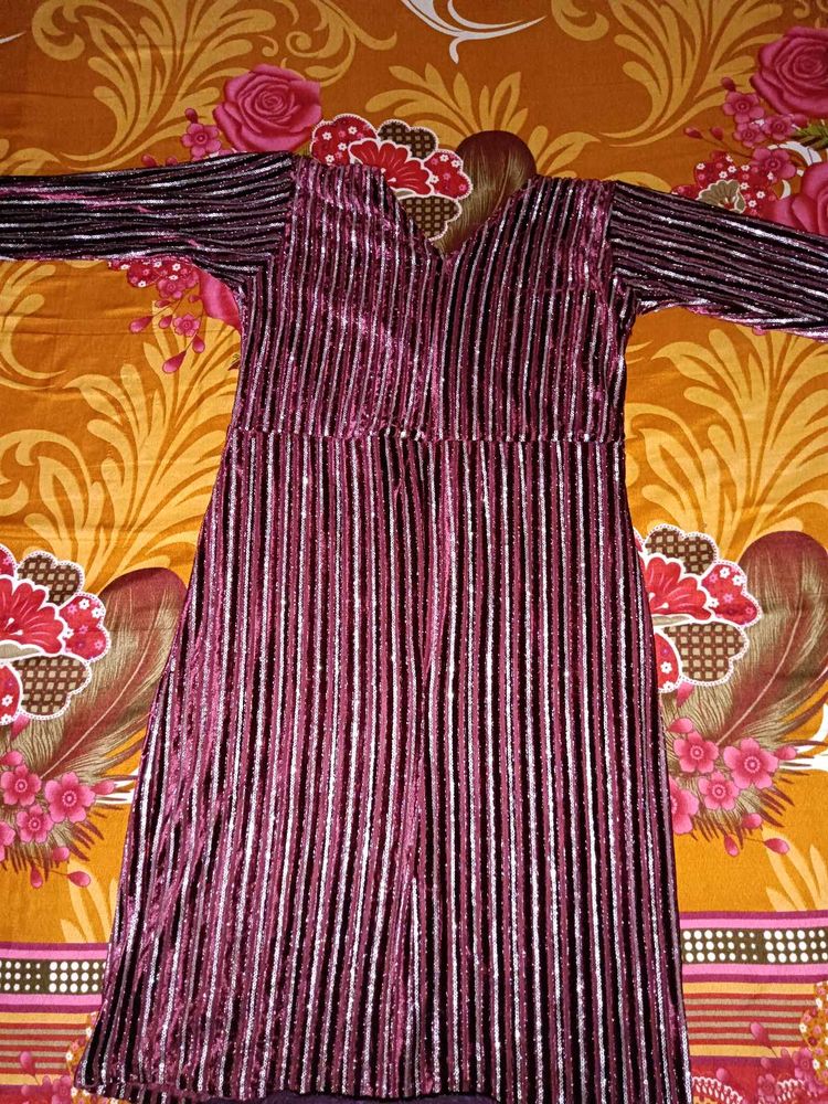 Full Sleeve Velvet Party Wear Dress