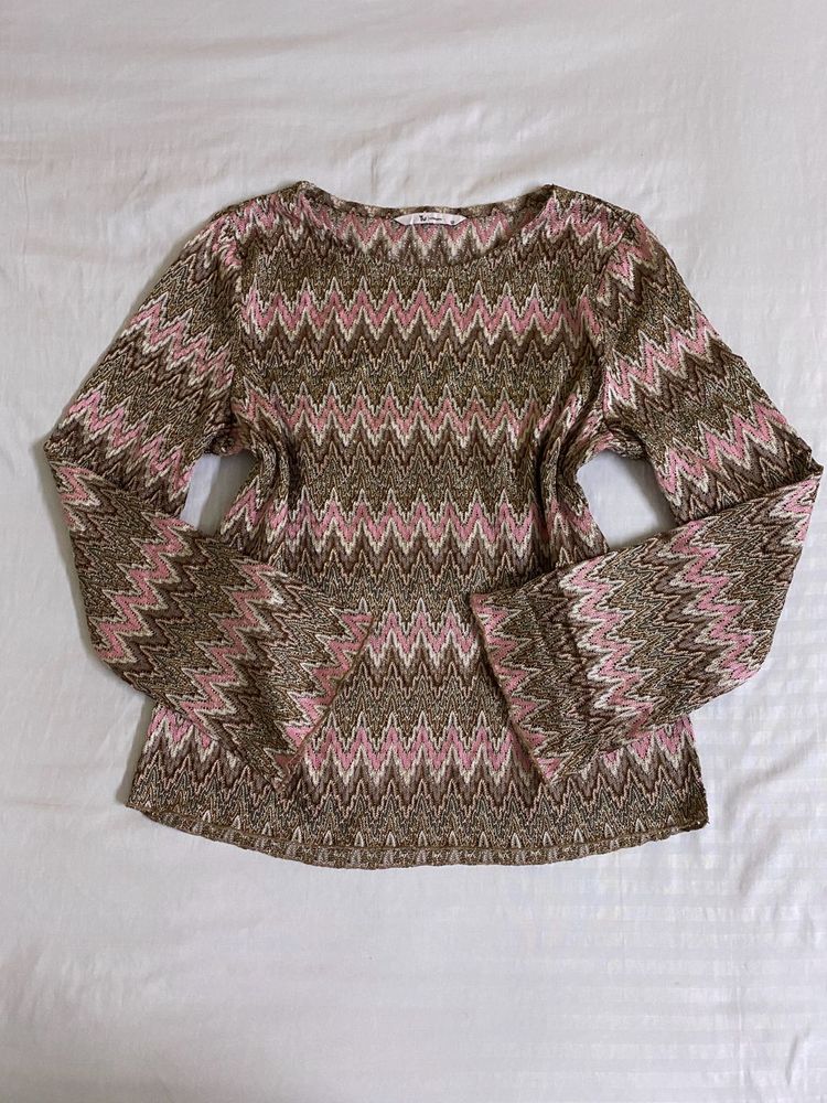 Korean Patterned Long Sleeve Top Fits S-M