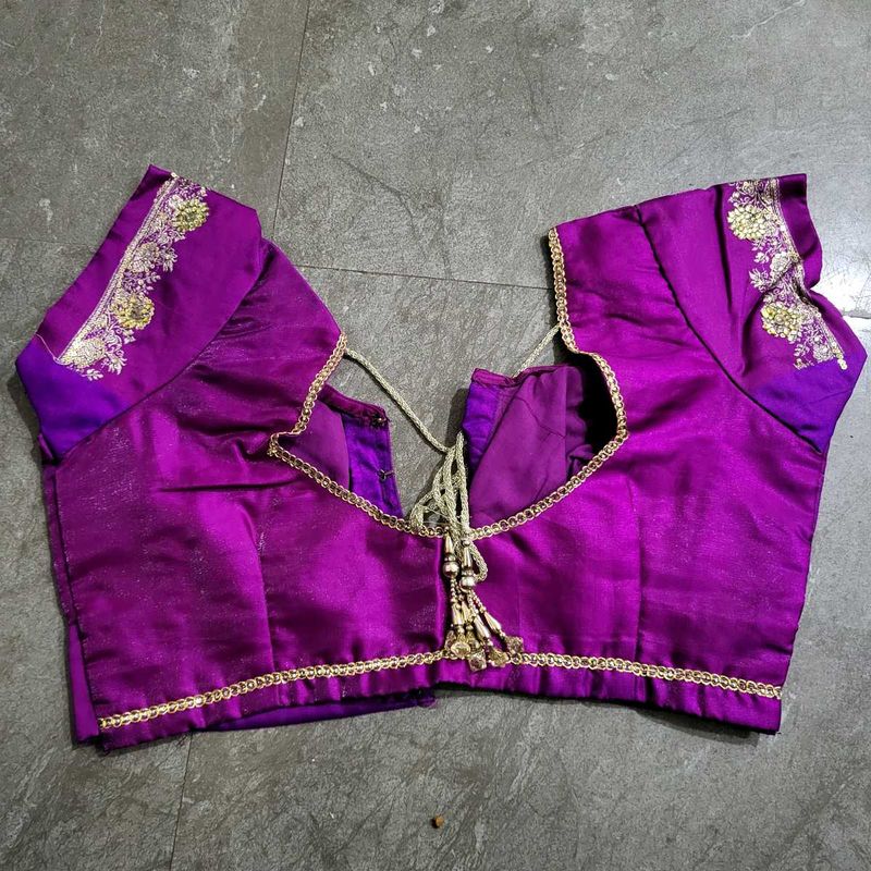 Purple Embroidered Zari Work Saree with Blouse