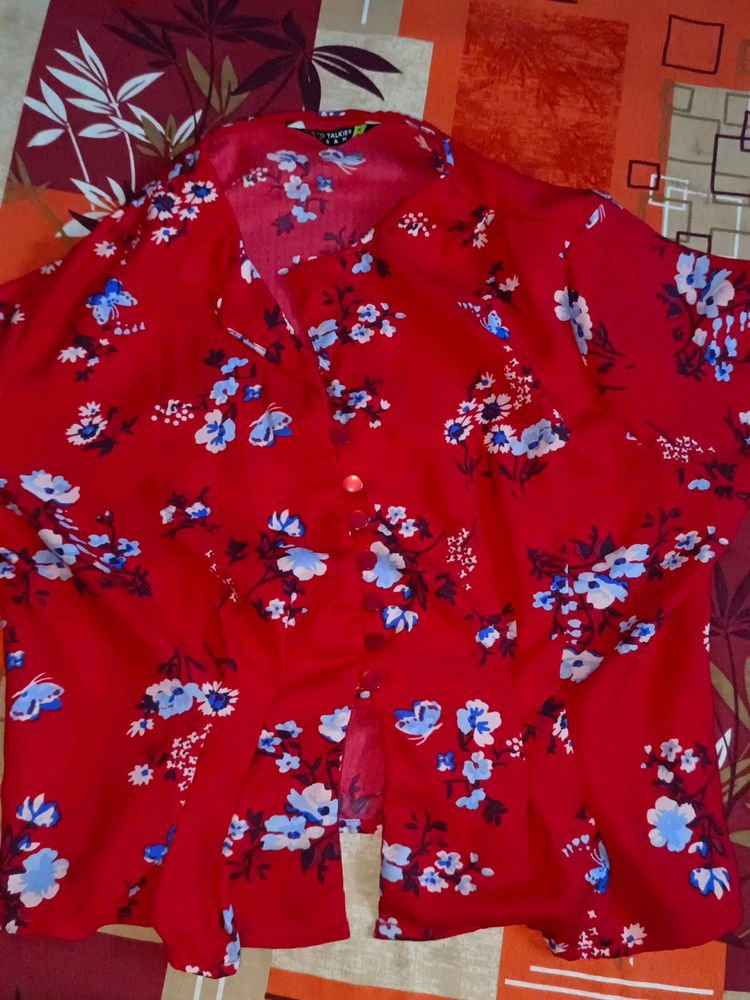 Red Floral Print Crop Top