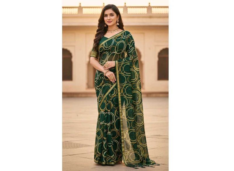 Elegant Green Printed Saree