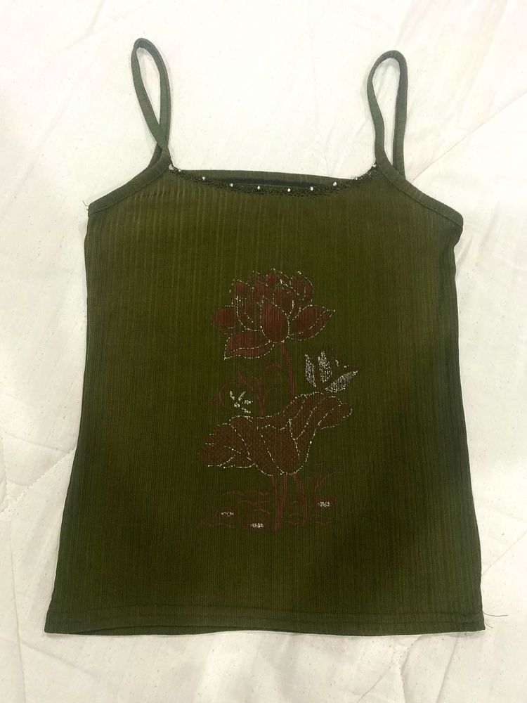 Y2K Ribbed Olive Cami