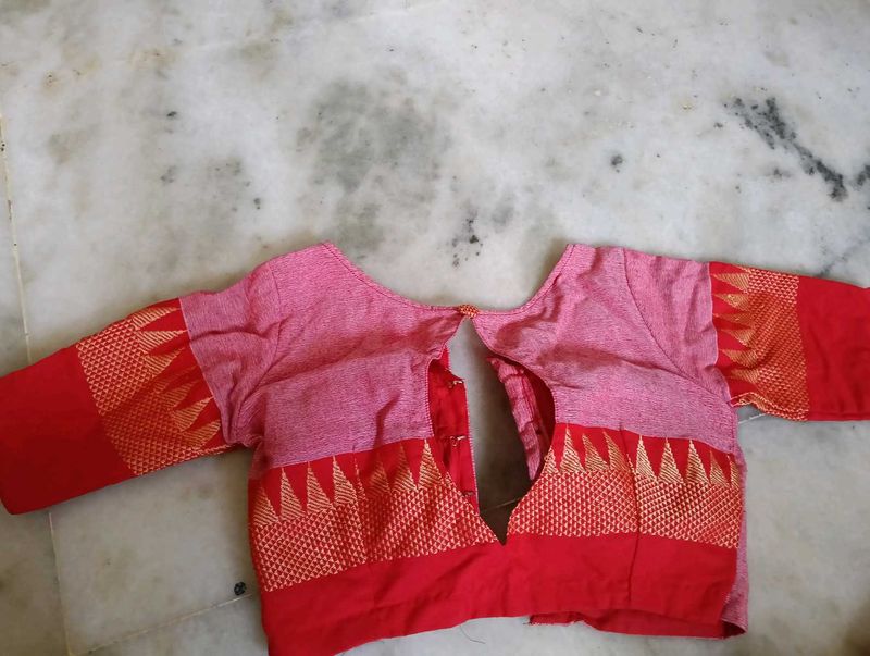 Red White  and Pink Saree Blouse