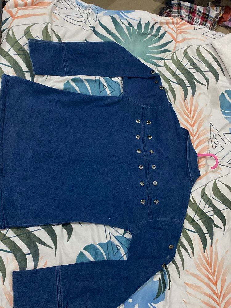 Denim Top with Grommet Detail