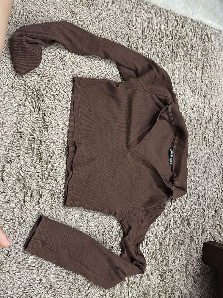 Zara Brown Long Sleeve Top