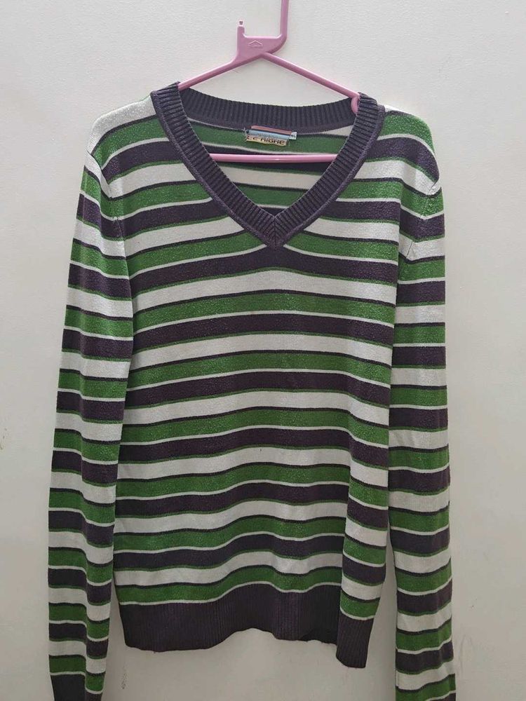 Striped V-Neck Pullover Sweater Unisex
