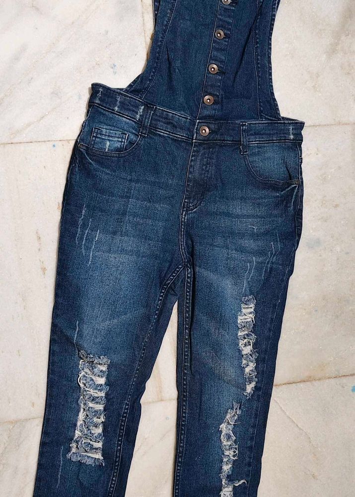 Ripped Denim Overalls
