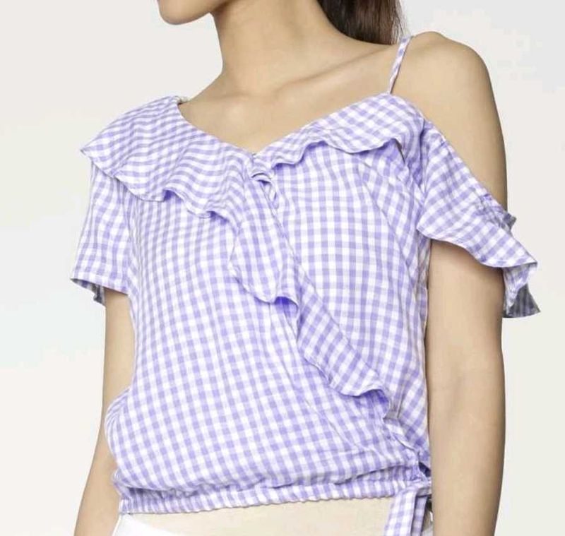 Lavender Gingham Wrap Top- ONLY