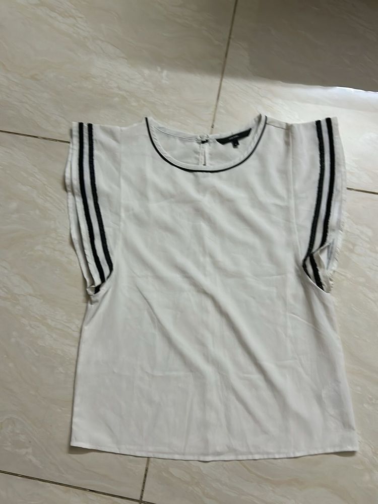 White casual/office Top With Black Stripes