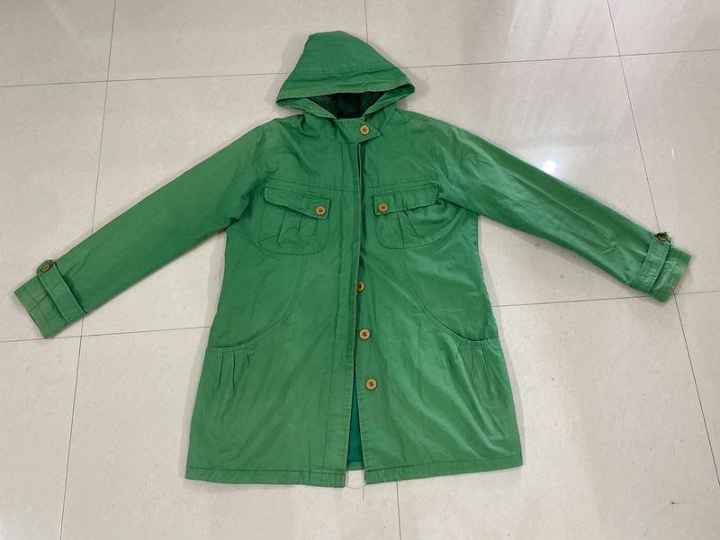 Green Hooded Casual Jacket