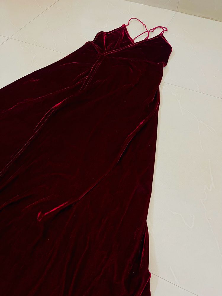 Shein Velvet Front High Slit Backless Maxi Gown
