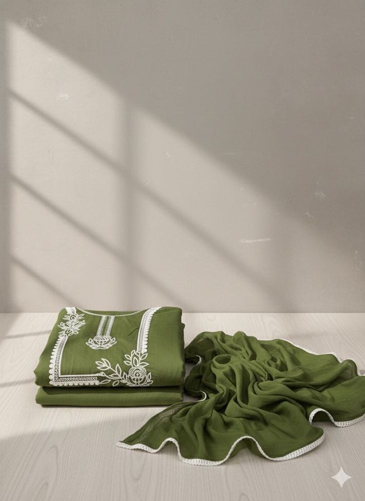 Olive Green Embroidered Punjabi Suit