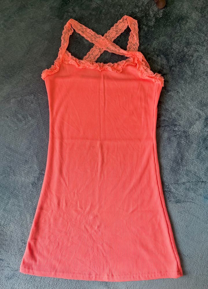 Coral Lace Trim Cami Dress