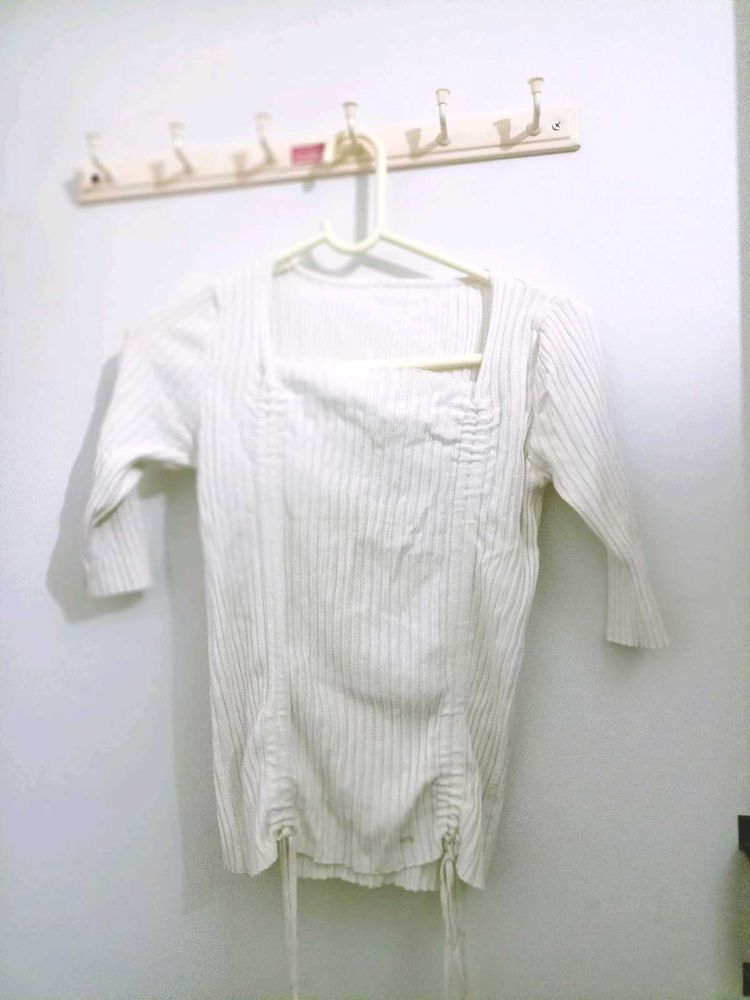 White Ribbed Knit Top