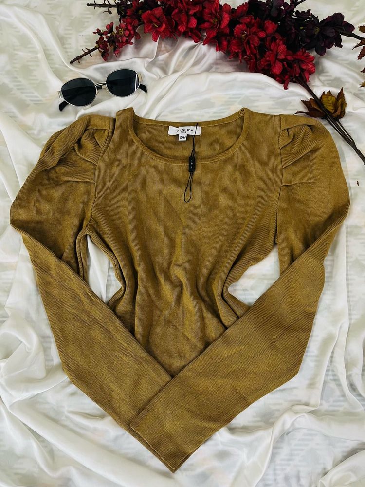 Tortilla brown Puff Sleeve knitted Top