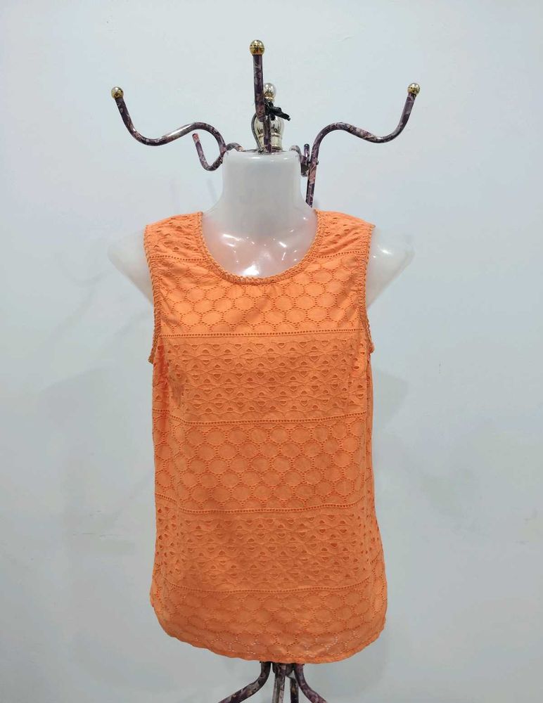 Orange Sleeveless Eyelet Top
