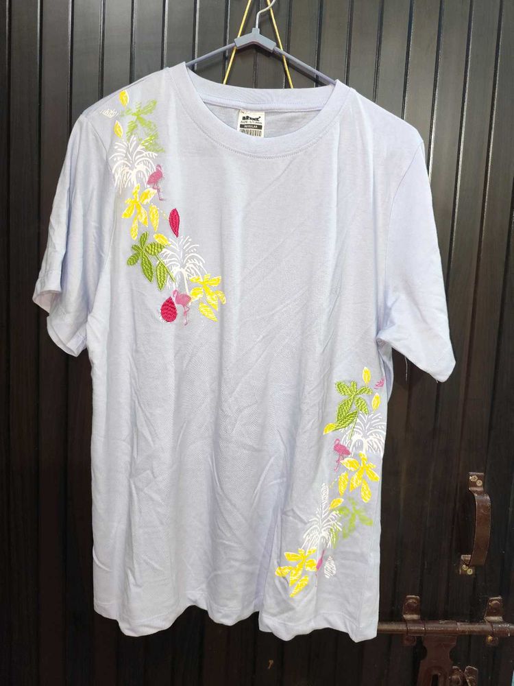 Floral Embroidered T-Shirt With Sequence Work