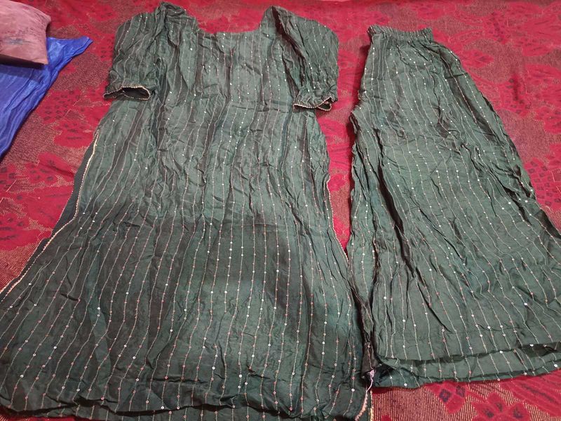 Green Embellished Kurta Palazzo Set