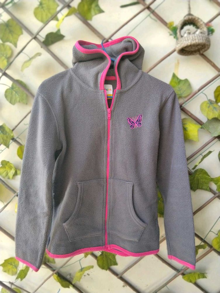 Girls Grey Fleece Zip-Up Hoodie