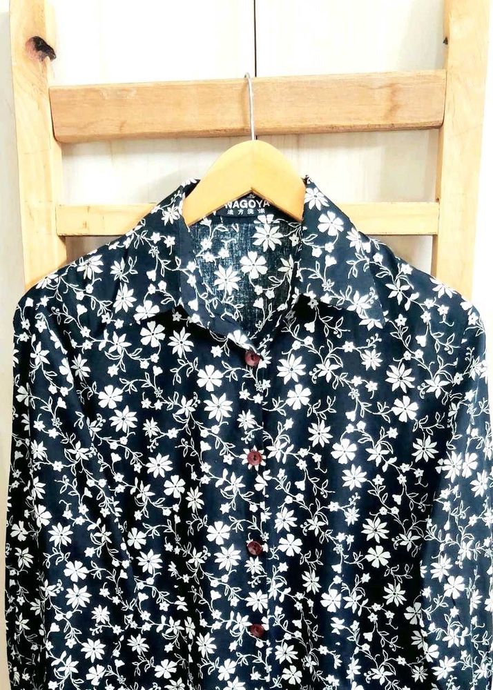 Black Floral Button-Down Shirt Size-36-M