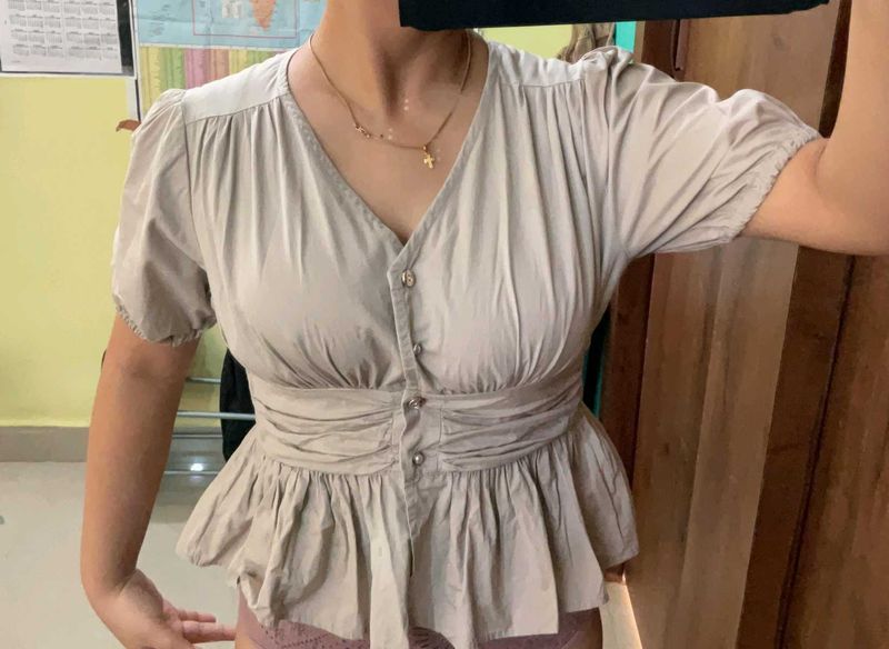 Cute Beige Peplum Top