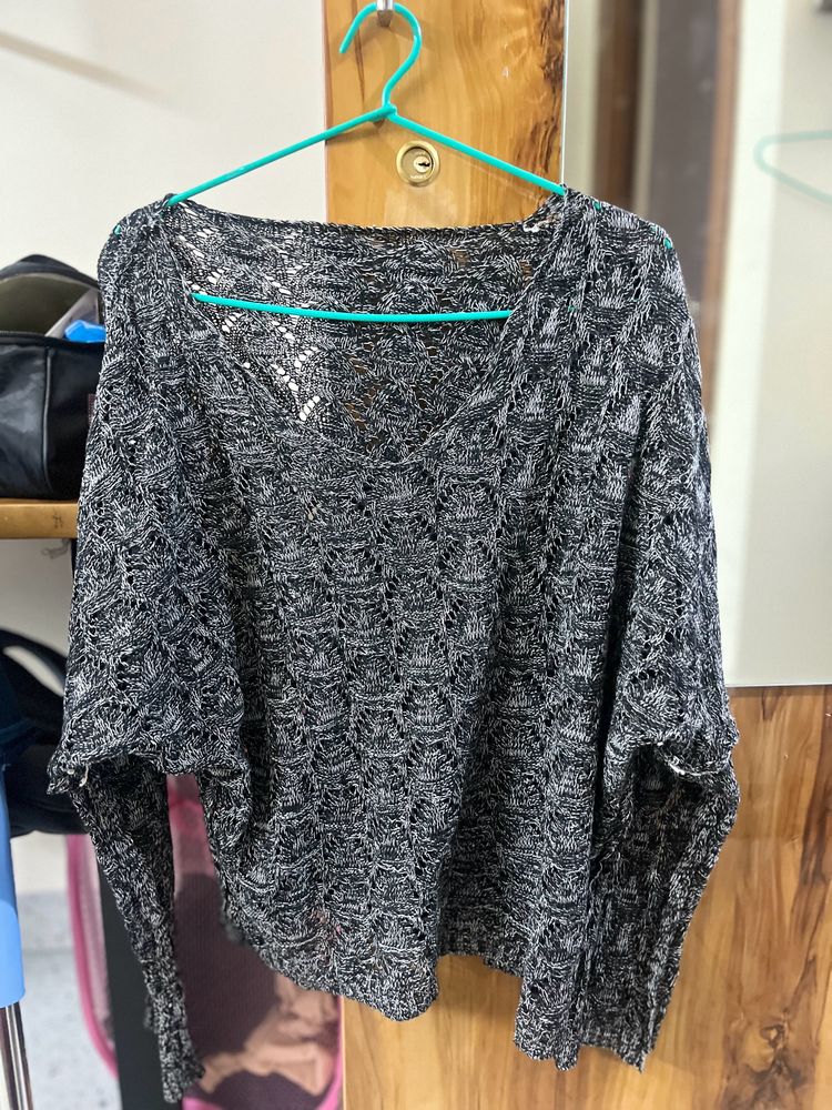 Women Casual Netted Black Top
