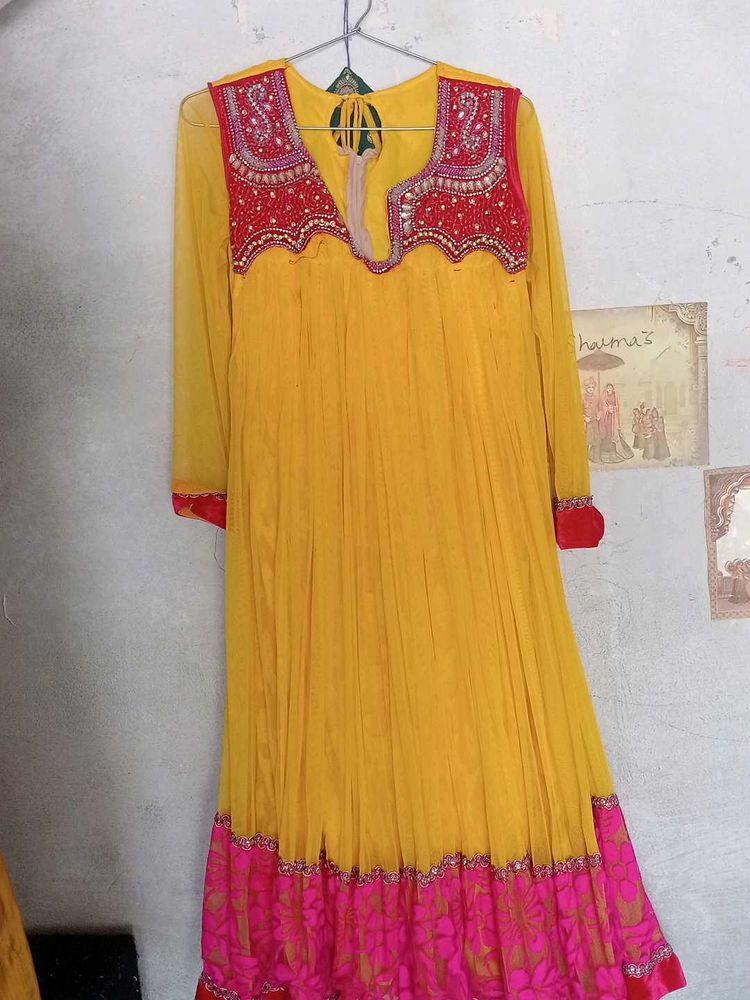 Elegant Yellow &amp; Pink Anarkali Kurta