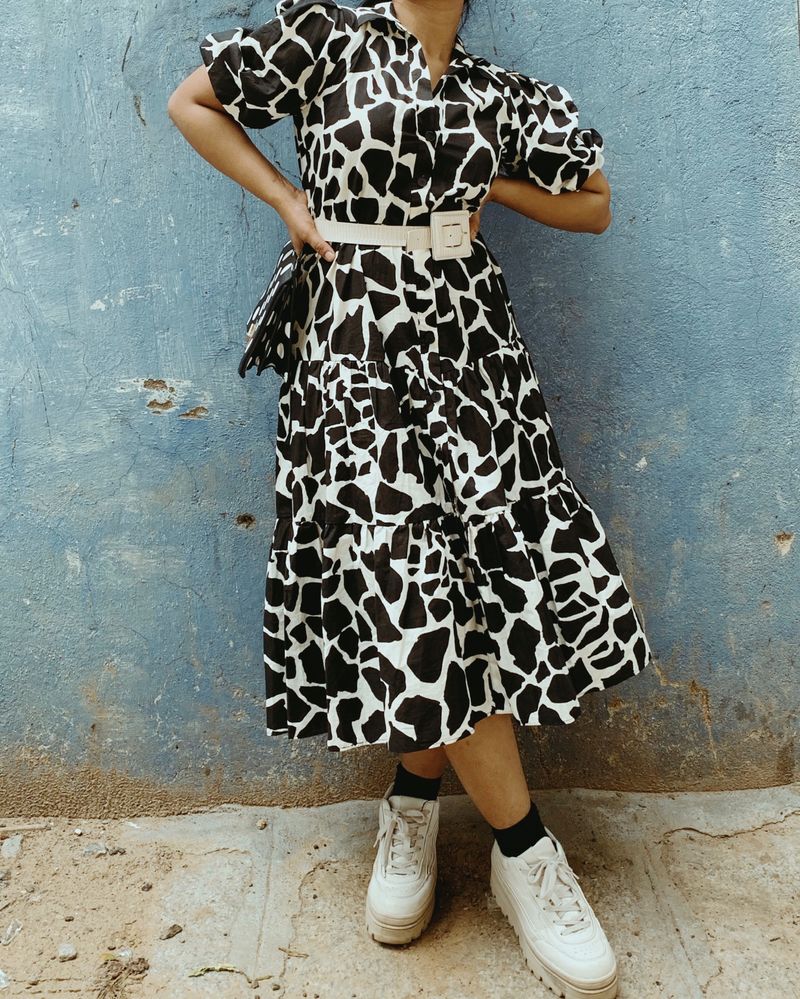 Tiered Midi Dress - Abstract Print
