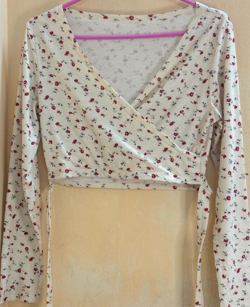 Floral Print Wrap Top