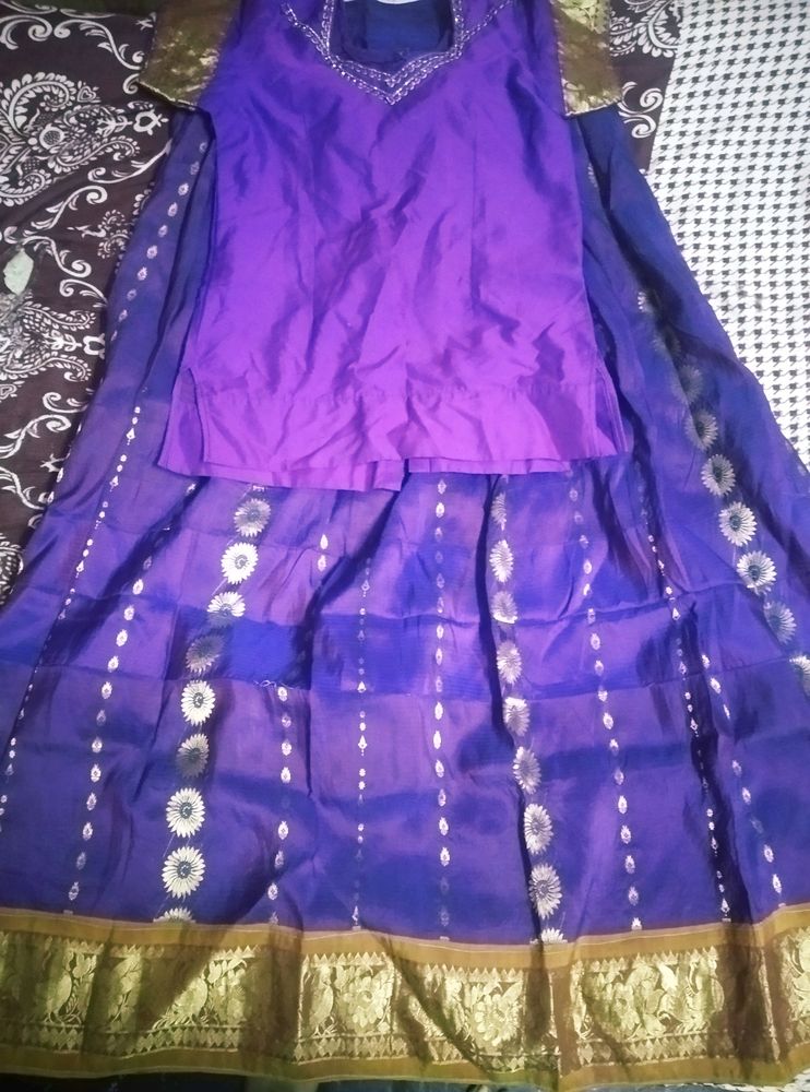 Violet Colour Pavada Set For Girls