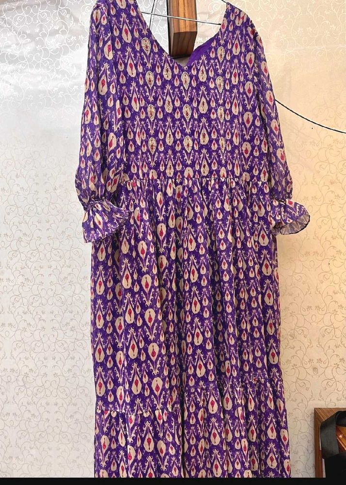 Purple Patterned Tiered Maxi Dress