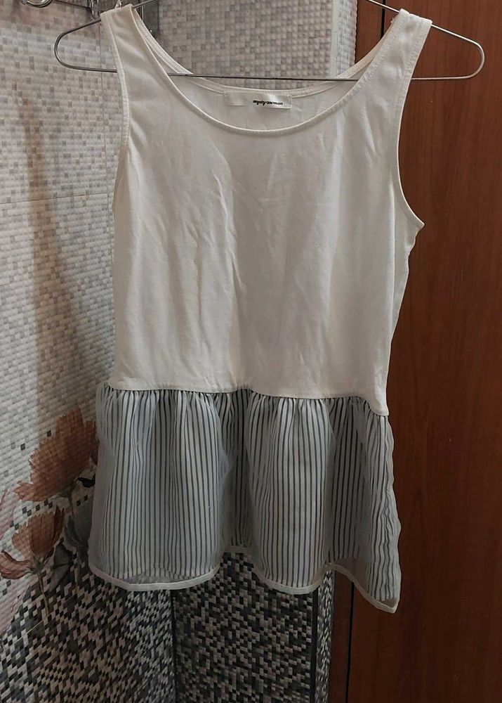 White with Striped Peplum Hem