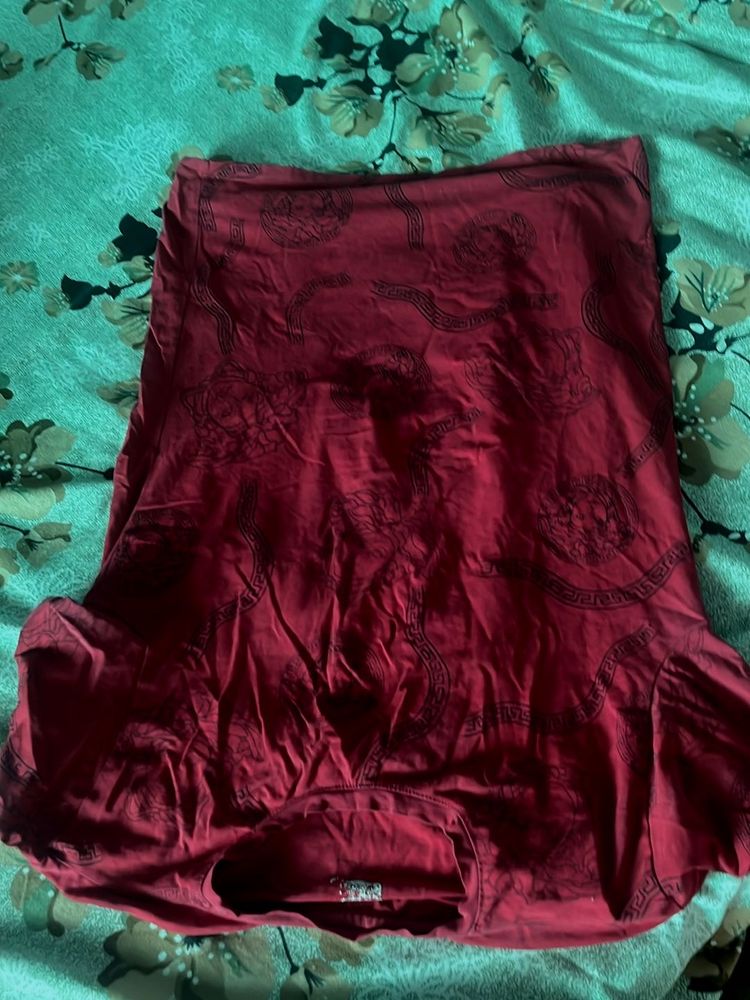 Red Patterned Midi Skirt