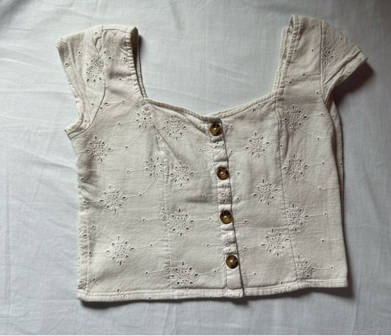 Eyelet Button-Down Crop Top
