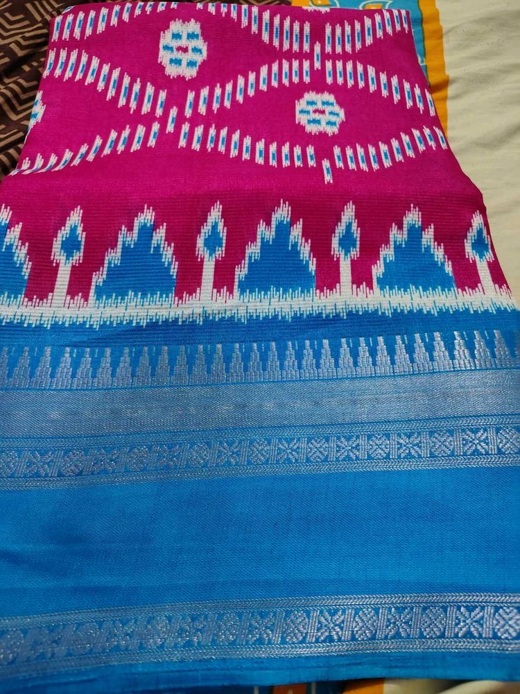 Pink &amp; Blue Mangalagiri Handloom Silk Saree