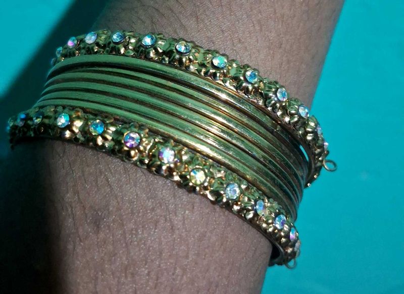 Elegant Gold Plated &amp; Crystal Bangles Set