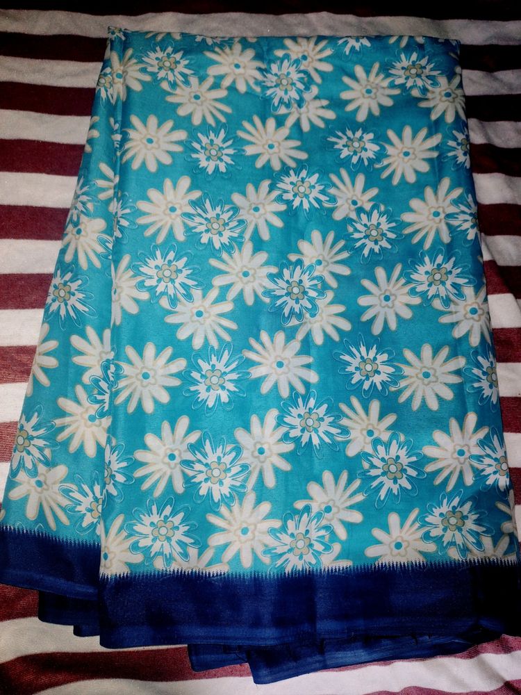 Sky Blue And White Printed Saree 💙🤍