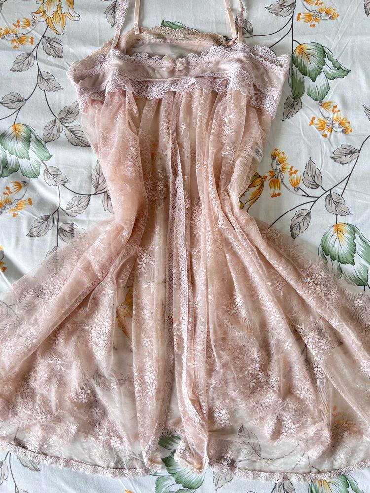 🩷 Sheer Pink Lace Dress-Top