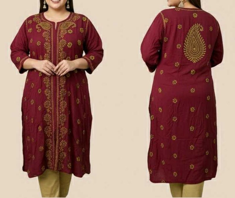Maroon Embroidered Ethnic Kurti